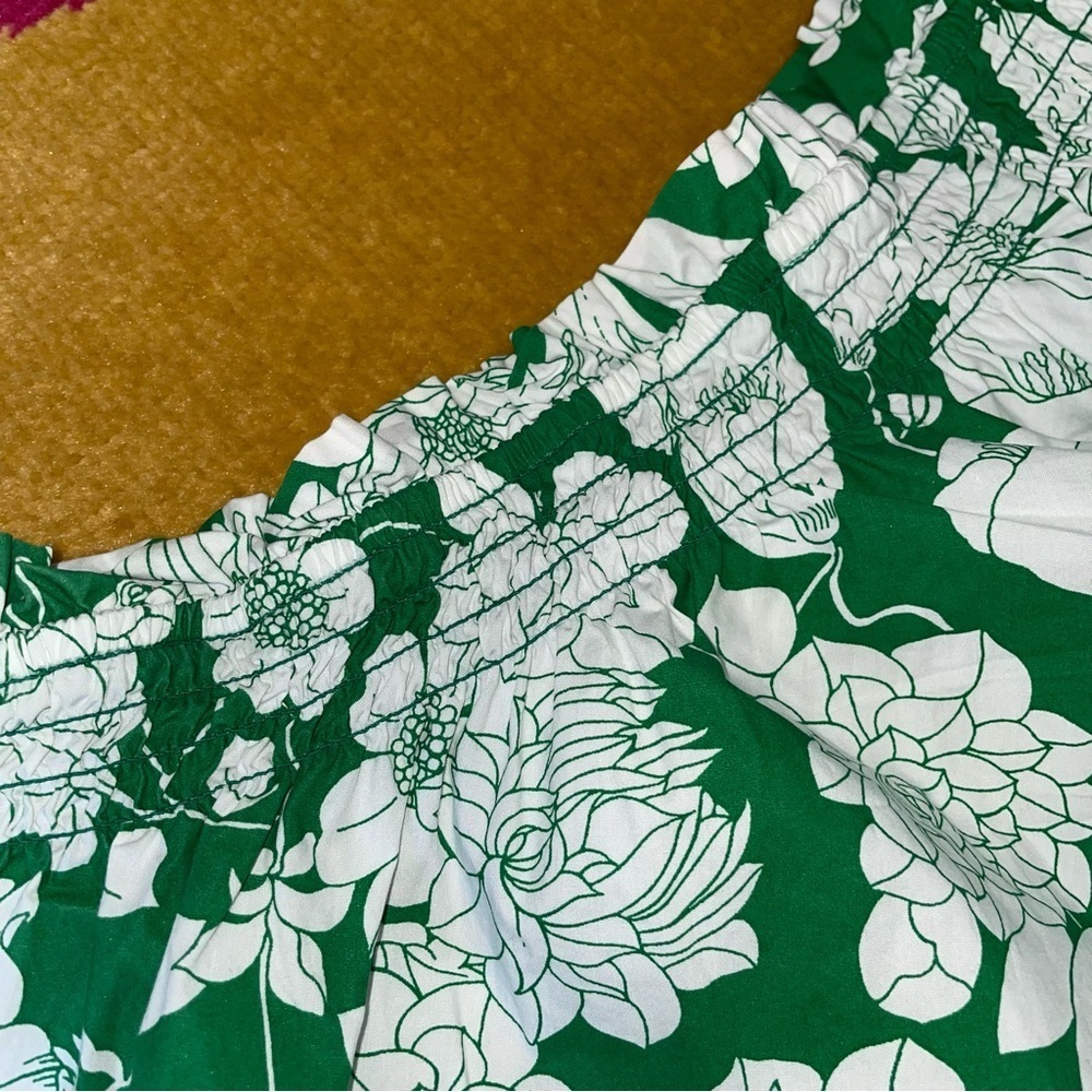 J. Crew Smocked One Shoulder Kelly Green Floral Blouse Top Small - Picture 5 of 8
